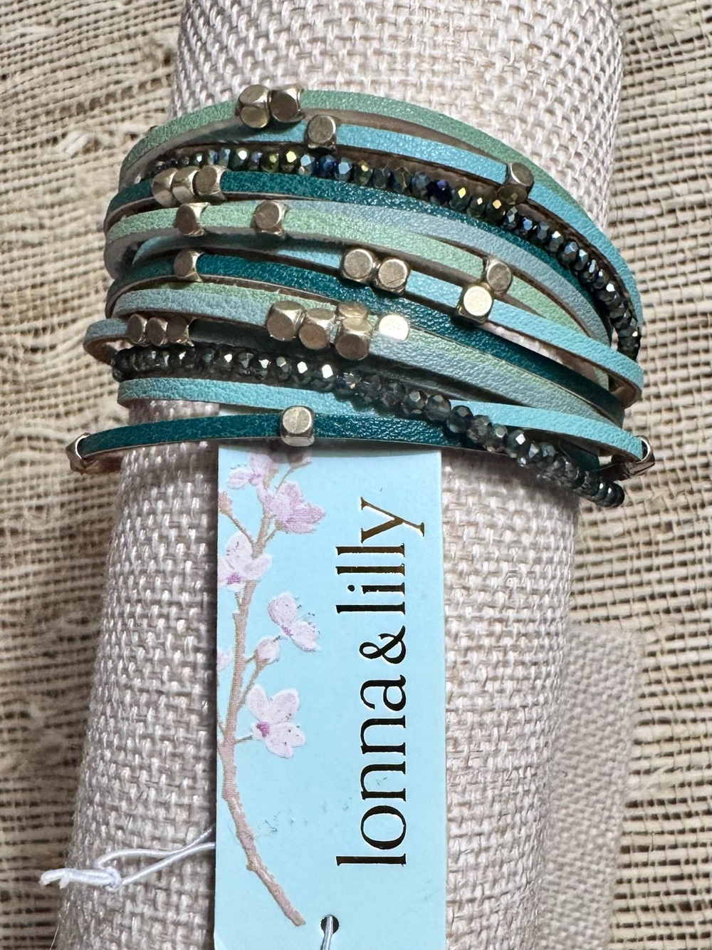 lonna & lilly Gold Tone Beaded & Faux Leather Multi-Row Magnetic Bracelet Teal